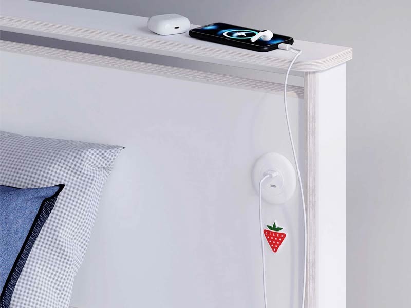Παιδικό κρεβάτι με αποθηκευτικό χώρο ημίδιπλο WHITE 1060 USB CHARGING